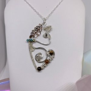 Handmade wire wrapped cat pendant